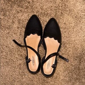 Seychelles Black Scalloped Pointed-Toe D'Orsay Flats with Ankle Strap